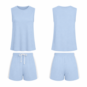 Sky Blue and White Striped Casual Top and Shorts Set