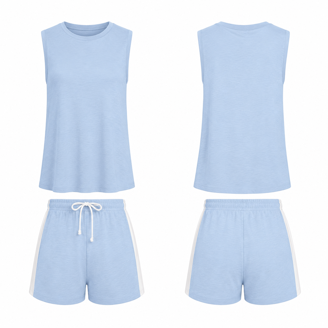 Sky Blue and White Striped Casual Top and Shorts Set