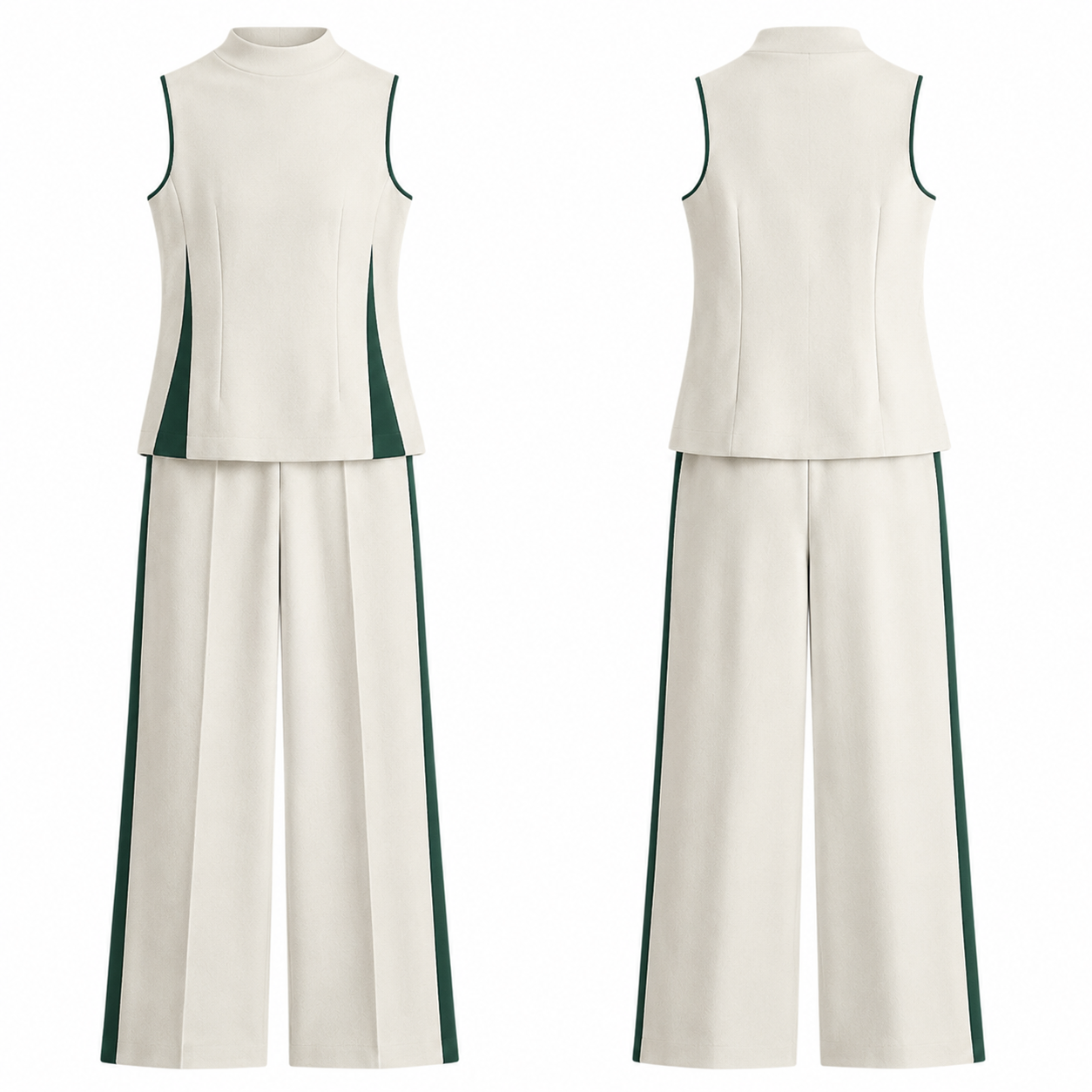 White and Green Paneled Casual T-Shirt