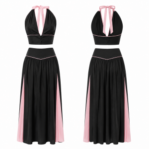 Black and Pink Athletic-Style Knit Polo Shirt