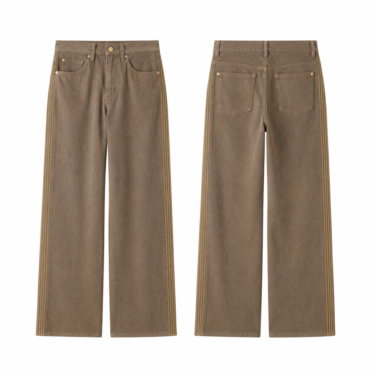 Brown and Gold Slim Fit Casual Pants