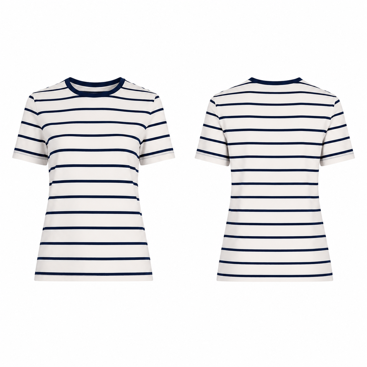 Navy and White Classic Fit Crew Neck Top