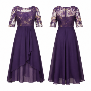 Purple and Gold Floral A-Line Dress