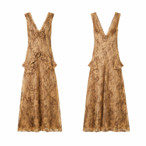 Gold and Brown Printed Wrap Dress