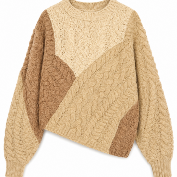 Tan Beige Colorblock Oversized Crew Neck Sweater