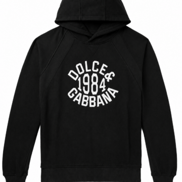 Black Pullover Hoodie with White Circular Logo Print