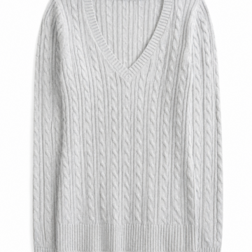 Light Grey V-Neck Cable Knit Sweater