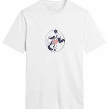 White Crew Neck Short-Sleeve T-Shirt with Guitar Graphic