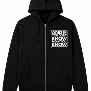 Black Full-Zip Hoodie with White Text Box