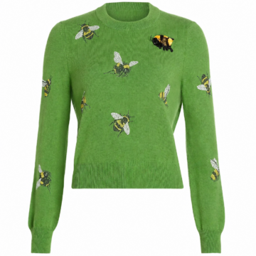 Green Slim-Fit Crewneck Sweater with Bee Pattern