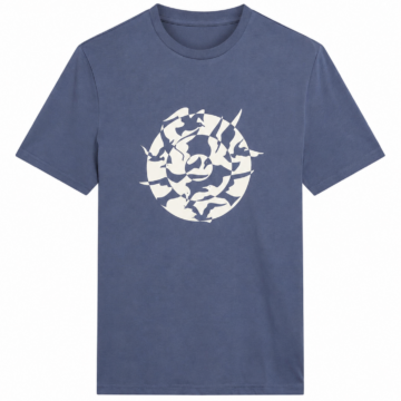 Blue Crew Neck Short-Sleeve T-Shirt with Birds Graphic
