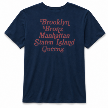 Dark Navy Relaxed Fit Cotton T-Shirt with NYC Boroughs Print