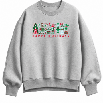 Heather Gray Oversized Crewneck Sweatshirt with Holiday Graphic