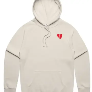 Light Beige Pullover Hoodie with Red Heart Graphic