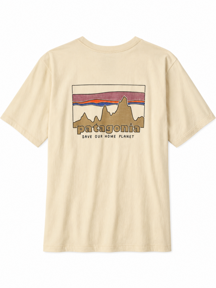 Light Beige Crewneck Graphic T-Shirt with Mountain Silhouette Print