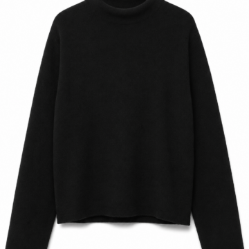 Black Mock Neck Long Sleeve Pullover Top with Boxy Fit