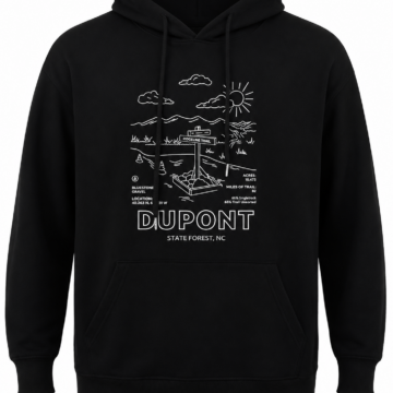 Black Pullover Hoodie with White Trail Scene Graphic