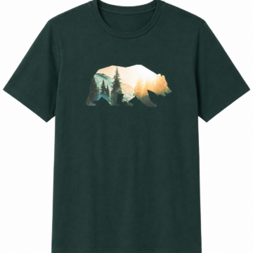 Forest Green Mountain Bear Graphic T-Shirt - Relaxed Fit
