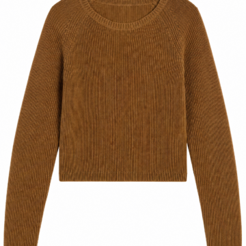 Medium Brown Cropped Crew Neck Ribbed Sweater