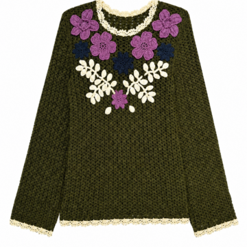 Olive Green Crochet Floral Applique Sweater