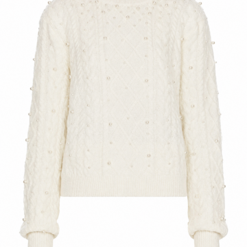 Off-White Crewneck Sweater with Faux Pearl Embellishments
