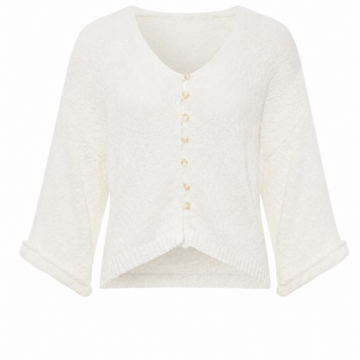 White Cropped Cardigan with V-Neck and Wide Sleeves