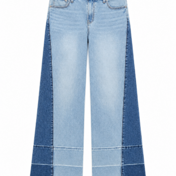 Two-Tone Color-Block Wide-Leg Jeans