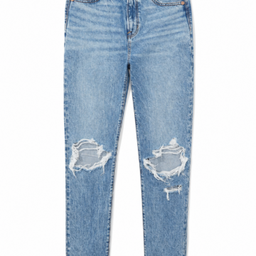 Medium Blue Distressed Straight-Leg Jeans with Knee Rips