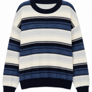 Cream Navy Multi-Stripe Crew Neck Sweater