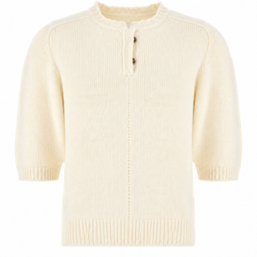 Cream Ribbed Mock Neck Short Sleeve Knit Sweater