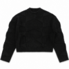Black Cropped Cable Knit Sweater with Mock Neck