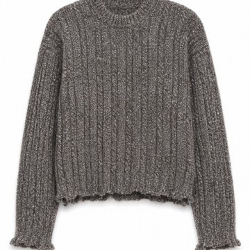 Heathered Grey Cropped Ribbed Knit Sweater