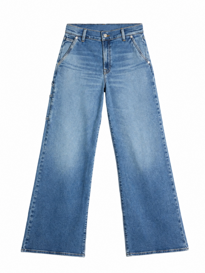 Medium-Wash Blue High-Rise Wide-Leg Jeans