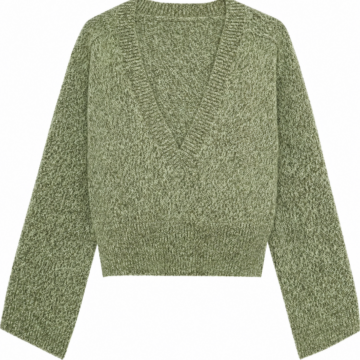 Olive Green Heathered Boxy Cropped Sweater
