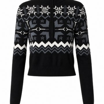 Black Geometric Mock Neck Zip Sweater