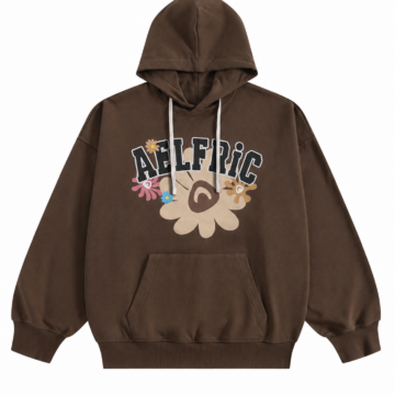 Brown Relaxed Fit Graphic Pullover Hoodie