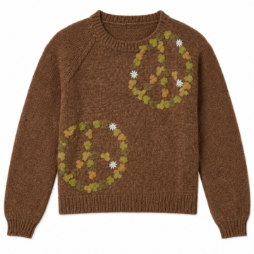 Brown Knit Sweater with Floral Appliqué Circles