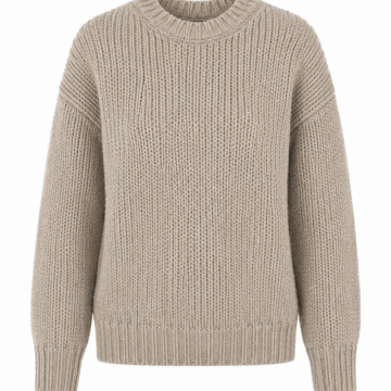 Light Beige Chunky Knit Crewneck Sweater with Vertical Ribbed Texture