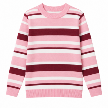 Multicolor Striped Crewneck Sweater in Pink, White, and Burgundy