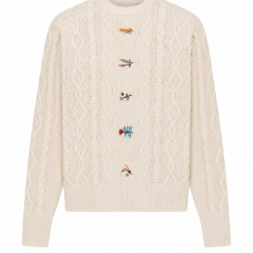 Cream Diamond Knit Sweater with Insect Embroidery
