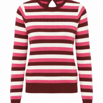 Striped Crewneck Sweater with Keyhole Back