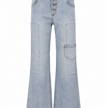 Light Blue High-Rise Flare Jeans with Cargo Pocket