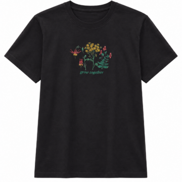 Black Graphic Wildflower Crewneck T-Shirt – “Grow Together”