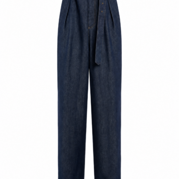 High-Rise Wide-Leg Pleated Jeans with Self-Tie Belt