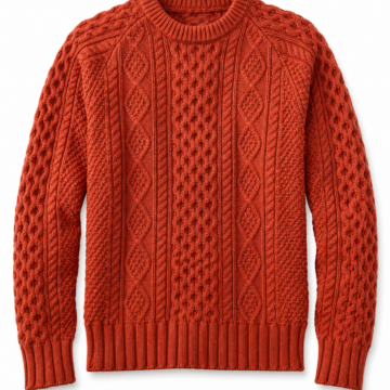 Rust Orange Cable Knit Sweater with Textured Patterns