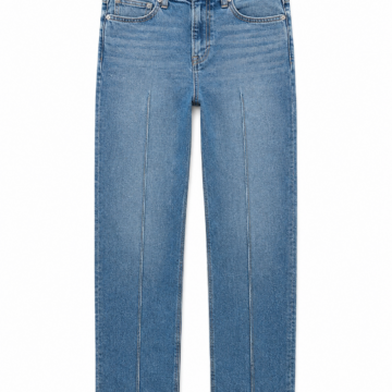 Medium Wash Blue Straight-Leg High-Rise Crease Denim Jeans