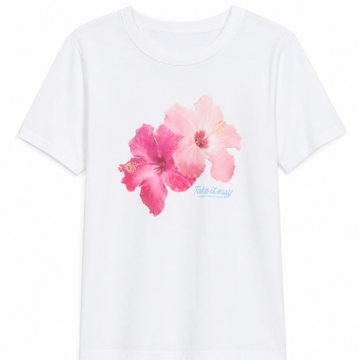White Hibiscus Graphic Crewneck T-Shirt – “Take it easy”