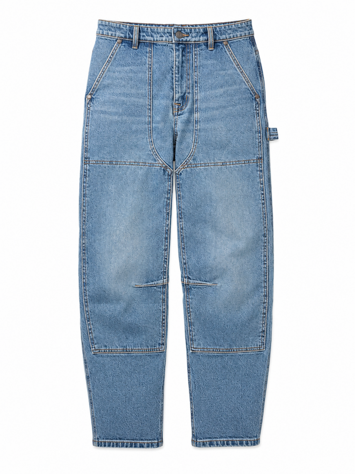 Medium Blue High-Rise Straight Leg Paneled Denim Jeans
