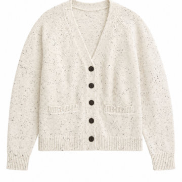 Off-White Speckled Knit Cardigan with Five Buttons