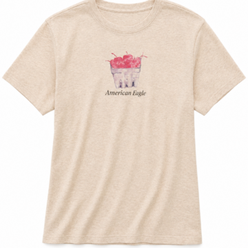 Heathered Beige Cherry Graphic Crewneck T-Shirt
